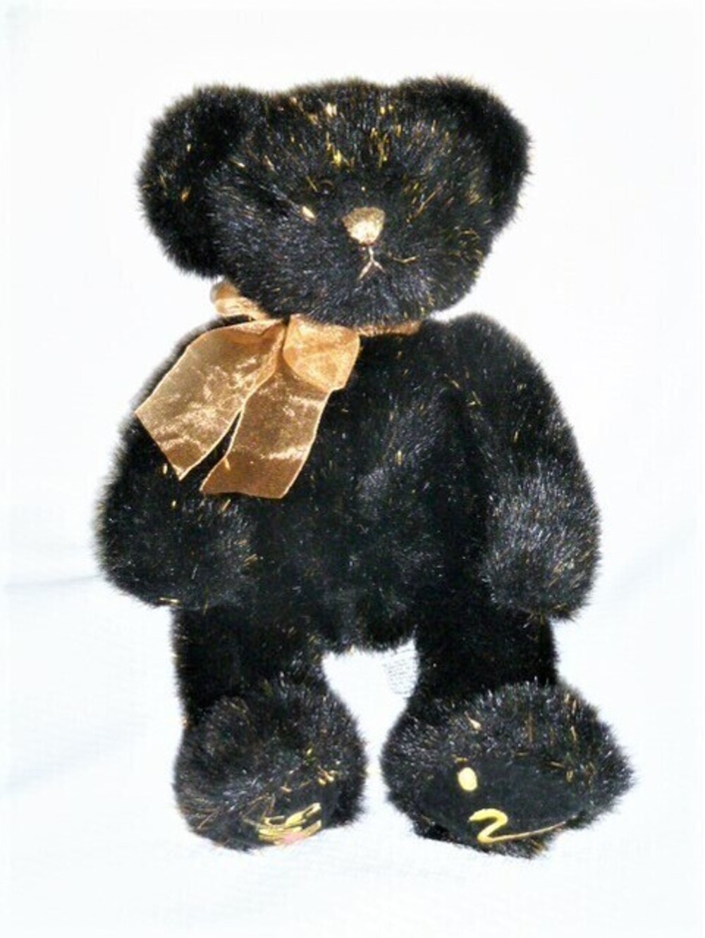 Russ Berrie Stuffed Plush Bizzie Teddy Bear Black Gold Glitter Foil Showbiz